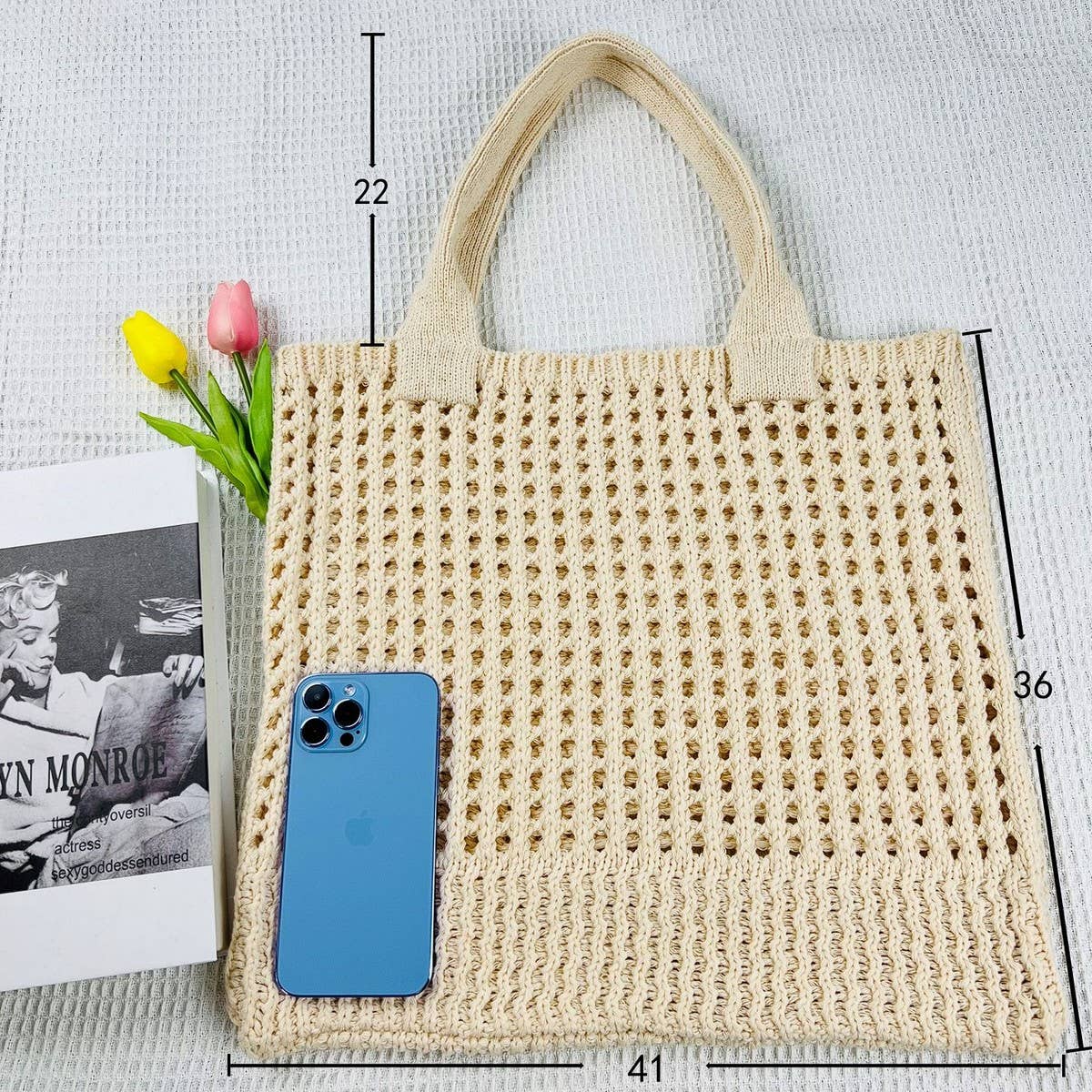 Cwab5059_Solid Color Hollow Bag Single Shoulder Woven Bag