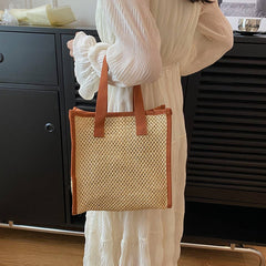 NEW STRAW SIMPLE HAND HELD BROWN COSMETIC BAG_CWAB4453