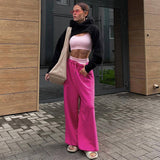 Solid Color Low-Rise Lantern Wide-Leg Pants