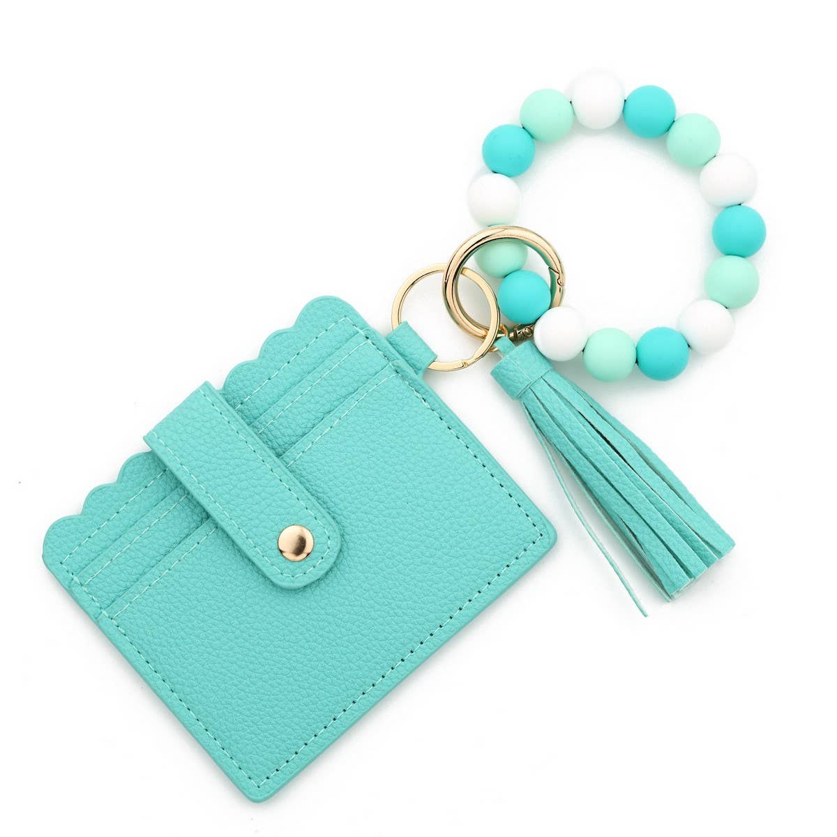 SOLID COLOR PU WALLET WITH BEAD BRACELET KEYCHAIN_CWAB4959