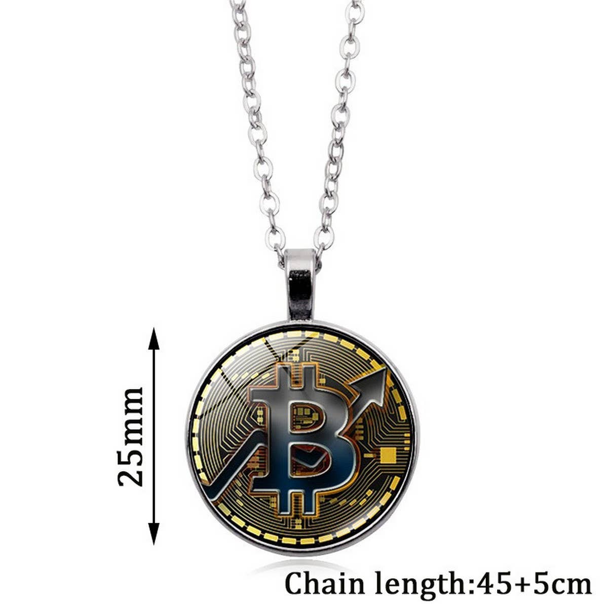 GOLD COIN BITCOIN TIME GEMSTONE PENDANT NECKLACE_CWAJE0704