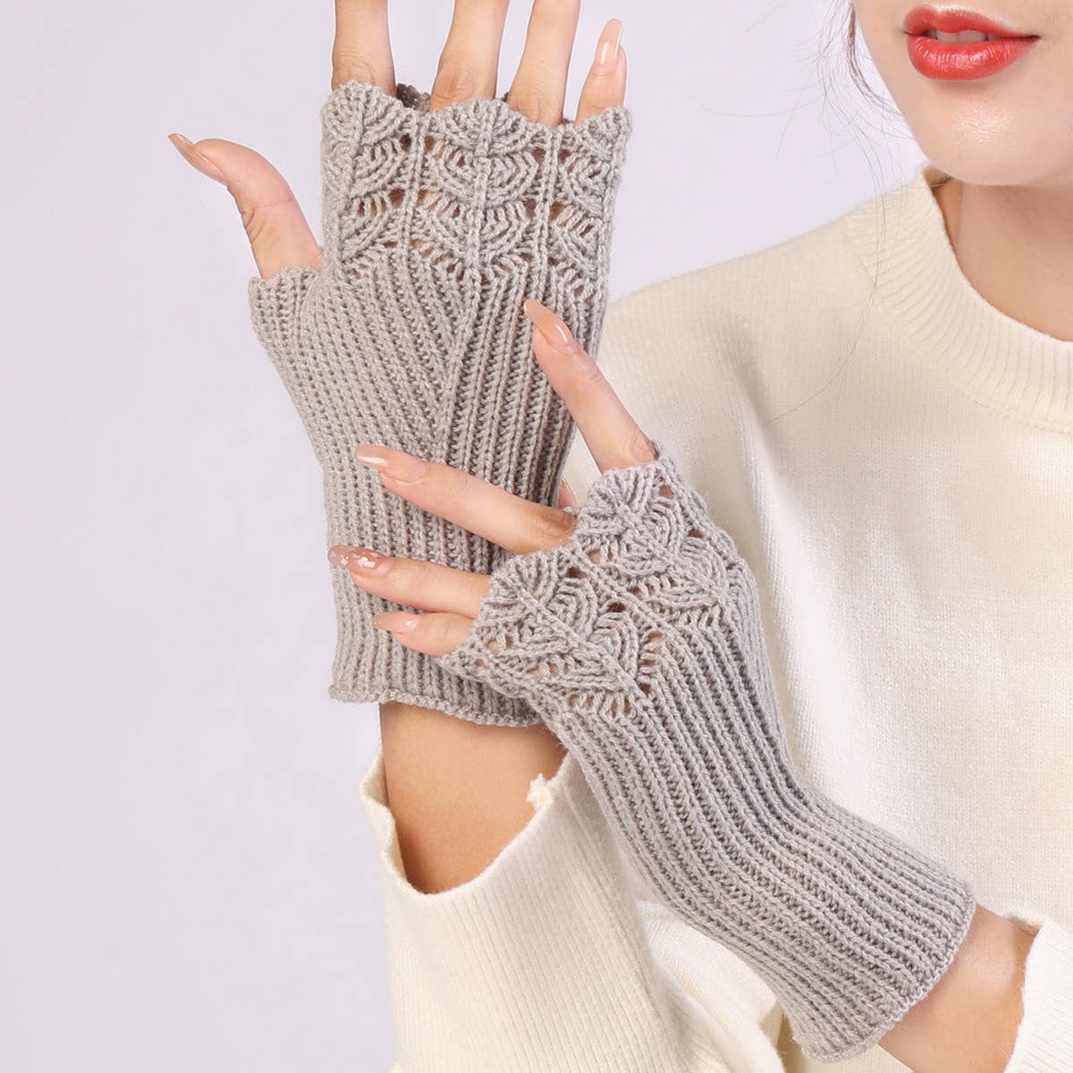 Solid Color Knitted Warm Fingerless Gloves_Cwag0097