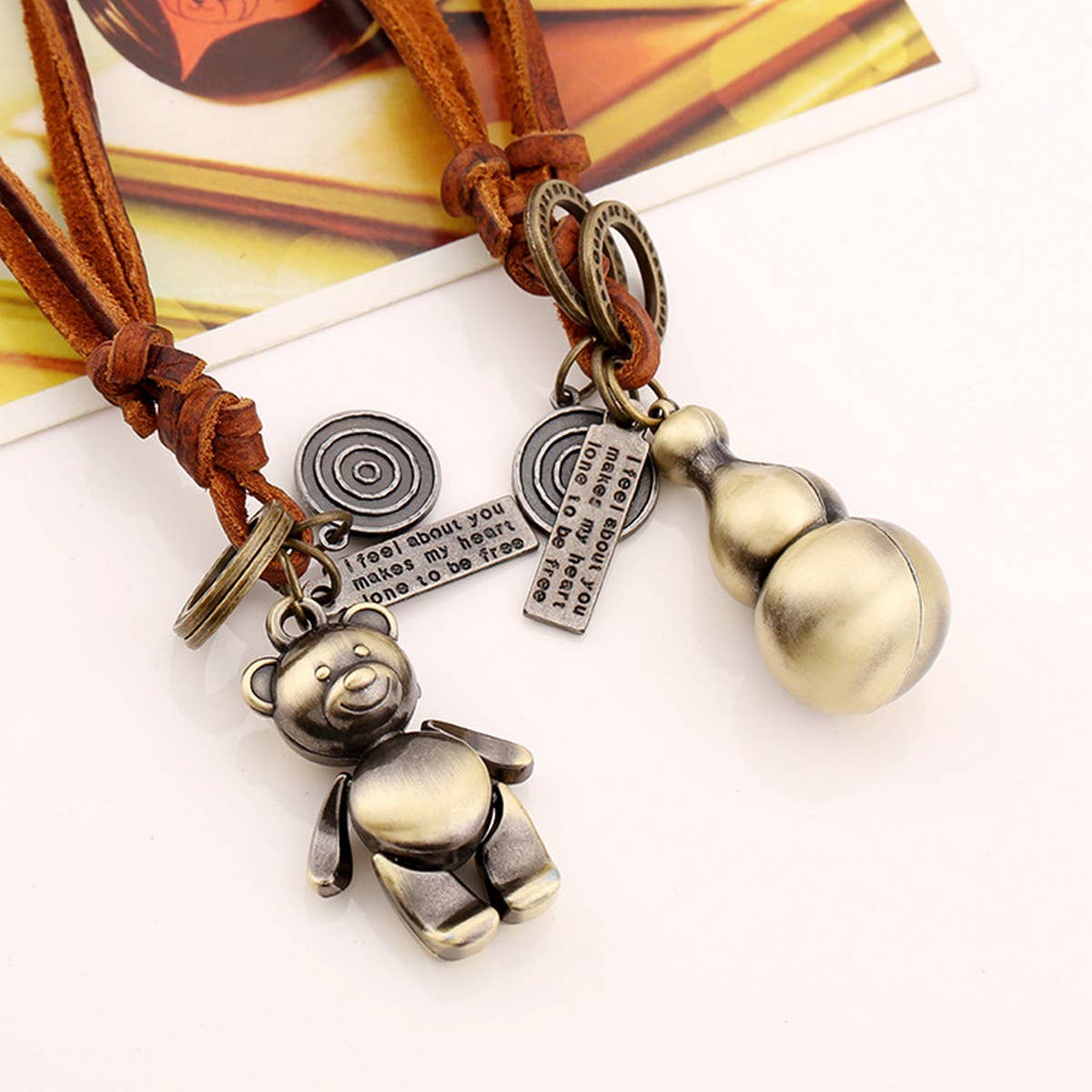 BRONZE CARTOON GOURD GENUINE LEATHER NECKLACE_CWMM4624