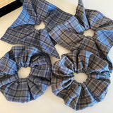 Blue Plaid Scrunchie Soft Gentle Fabric Tie_Cwaha08189