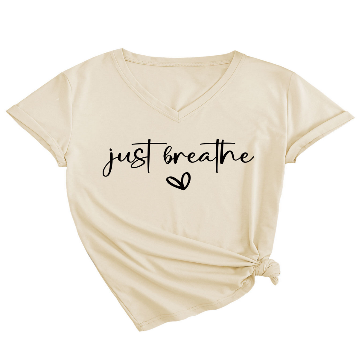 CUTE HEART LETTER PRINT V NECK TEE FOR WOMEN_CWTTS1482