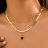 FIVE LEAF GRASS COLORFUL SNAKE BONE CHAIN NECKLACE_CWAJE1162