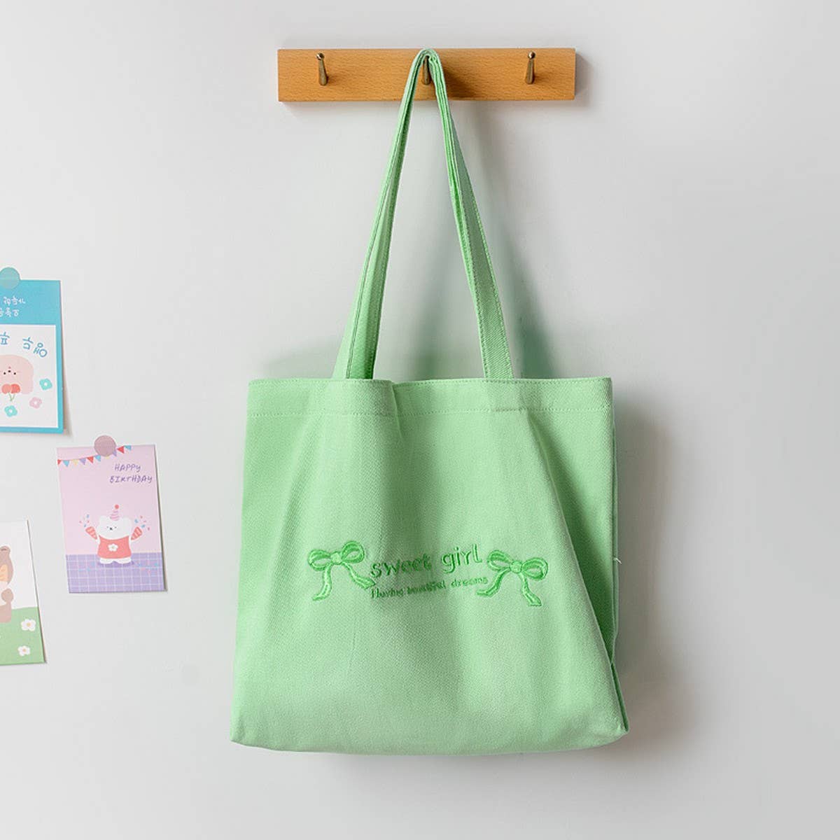 MACARON COLOR EMBROIDERED CANVAS TOTE FOR STUDENTS_CWAB5627