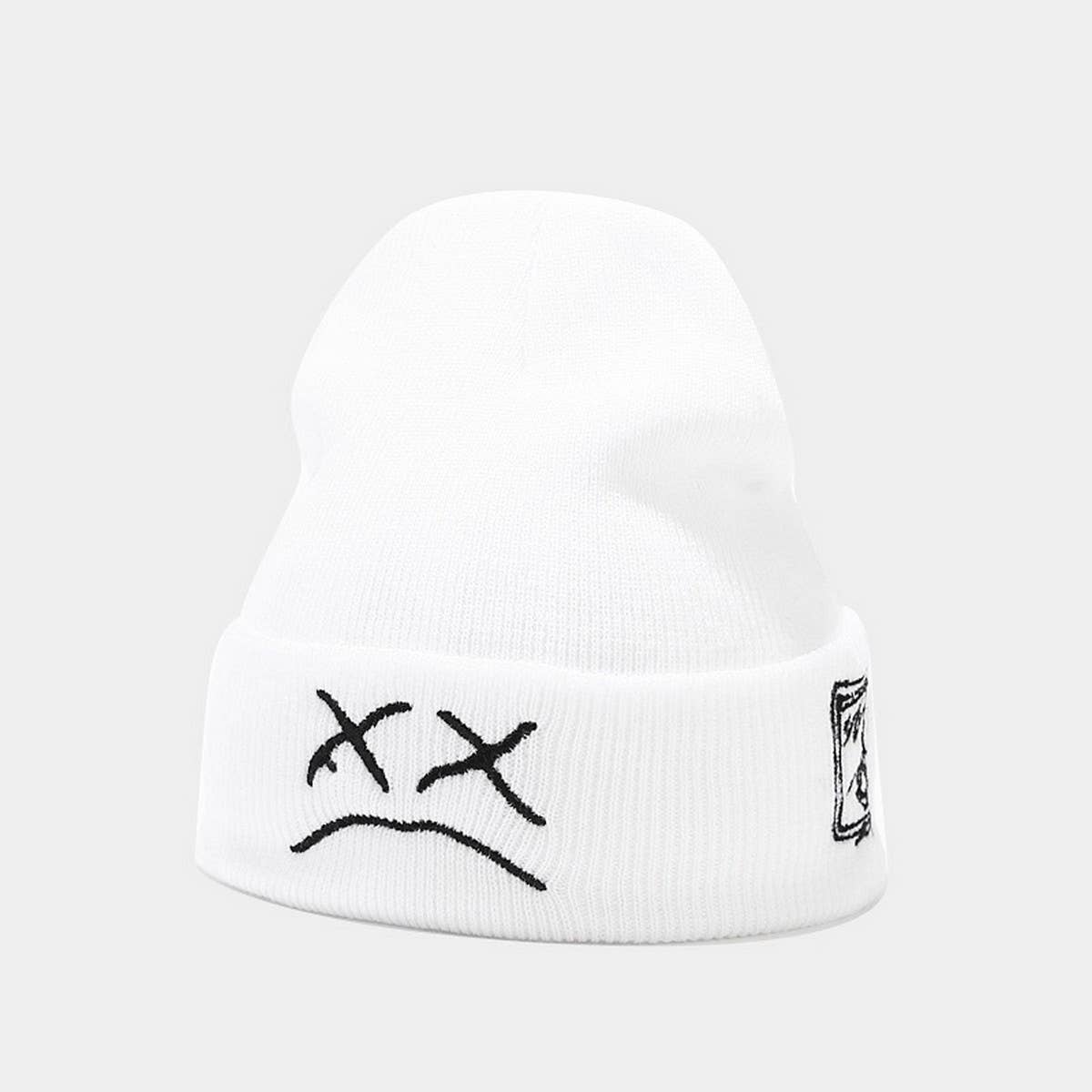 CRYING FACE EMBROIDERED KNITTED HAT CWAH2144