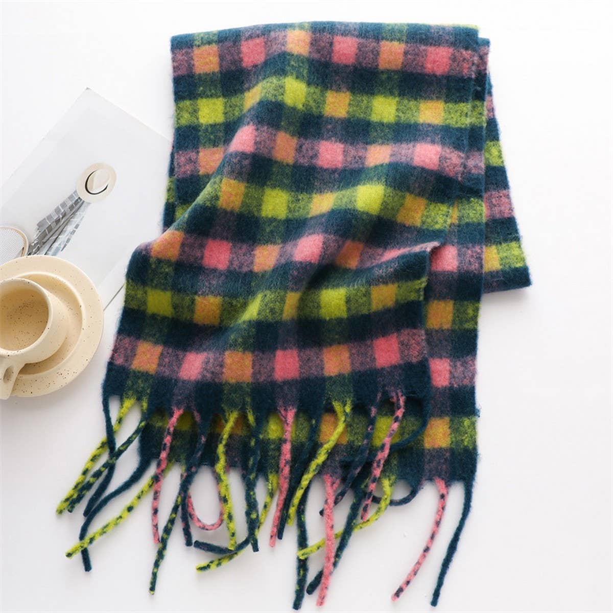 PLAID WINTER SCARF THICK SOFT LONG TASSEL WRAP_CWASC0983