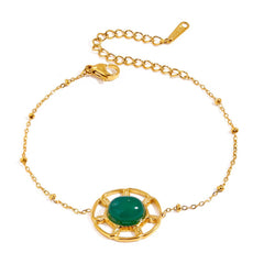 STAINLESS STEEL GREEN AGATE PENDANT BRACELET CHIC_CWAJE4705