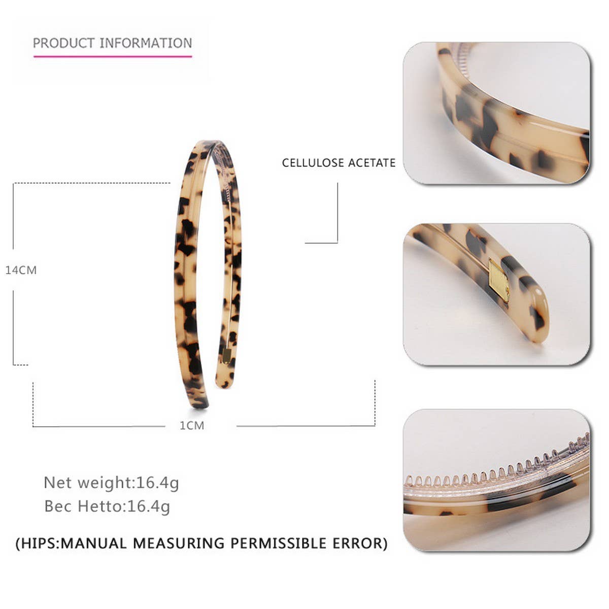 SIMPLE 1CM NARROW ACETATE HAIRBAND HAIRPIN_CWAHA4340