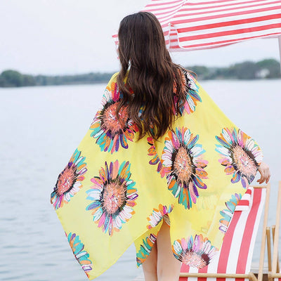 SUNFLOWER PRINT FRONT OPEN KIMONO FOR SUMMER_CWASC0796