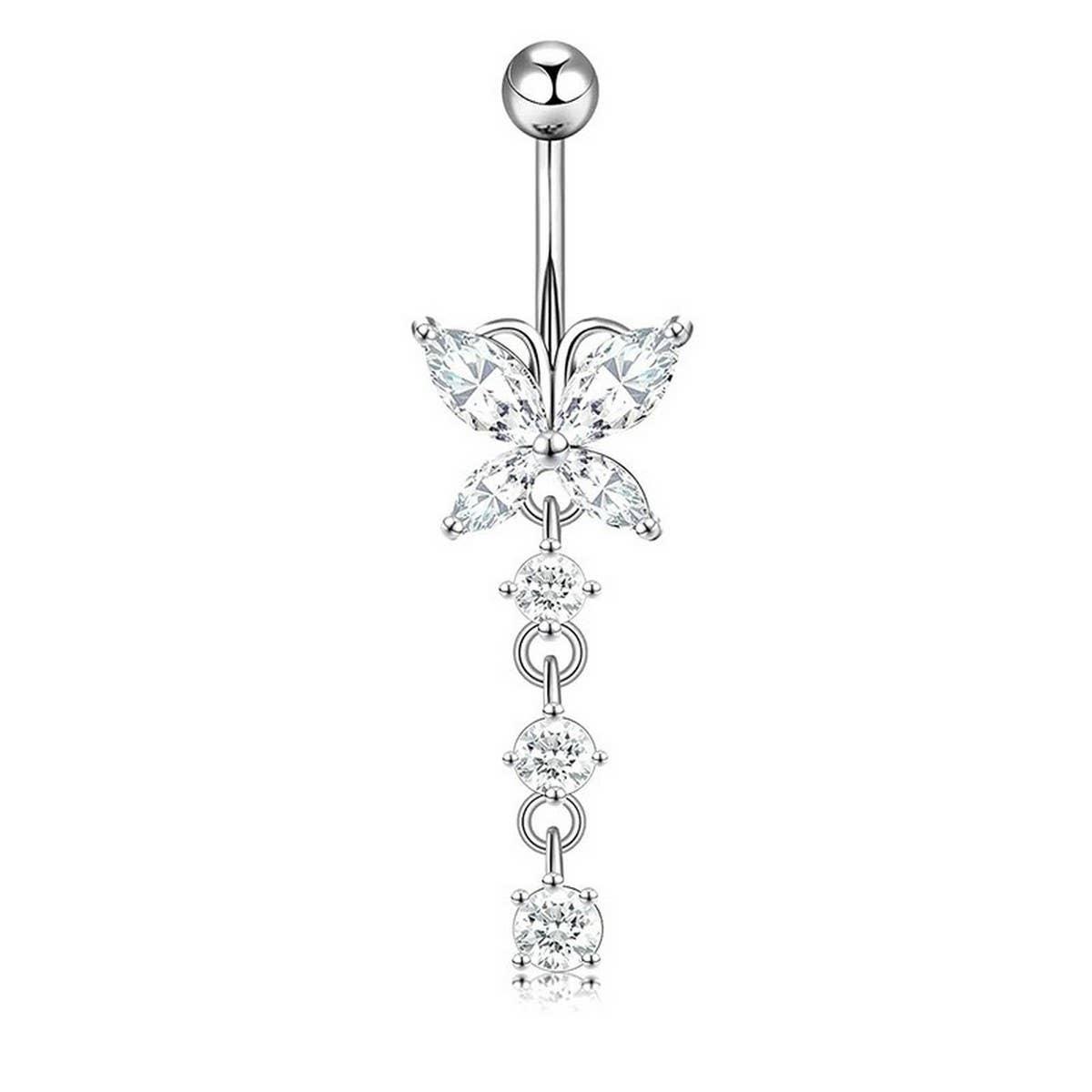 HEART BUTTERFLY CZ BELLY RING BODY JEWELRY_CWMM9180