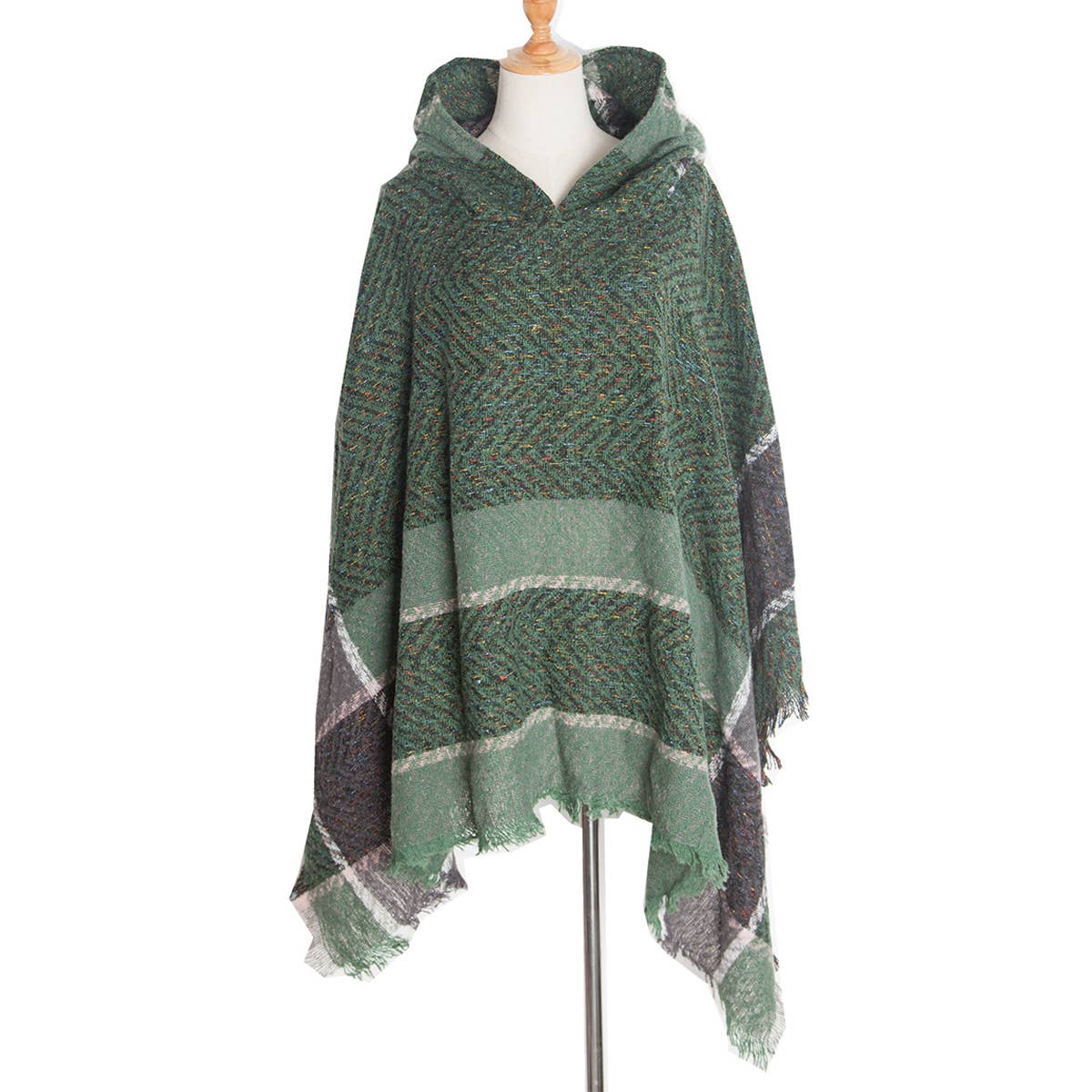 Women Herringbone Pattern Hooded Shawl_Cwasc1202