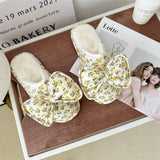 Womens Bowknot Floral Plush Home Slippers_Cwmm2980