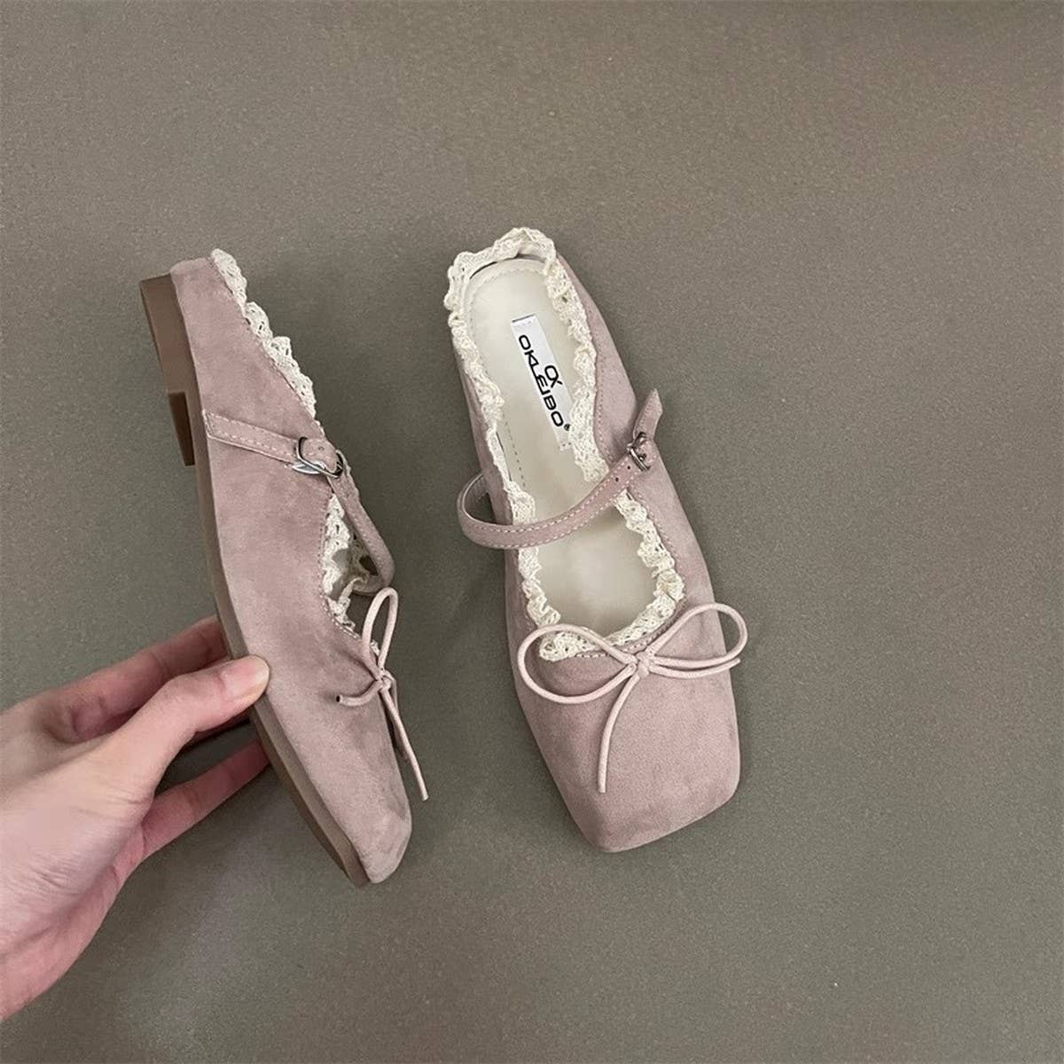 ELEGANT BALLET MULE FLATS WITH BOW LACE_CWSHF0141