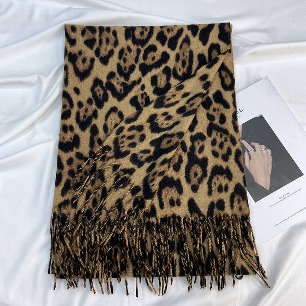 LEOPARD PRINT SCARF THICK TASSEL WINTER WRAP_CWASC1452