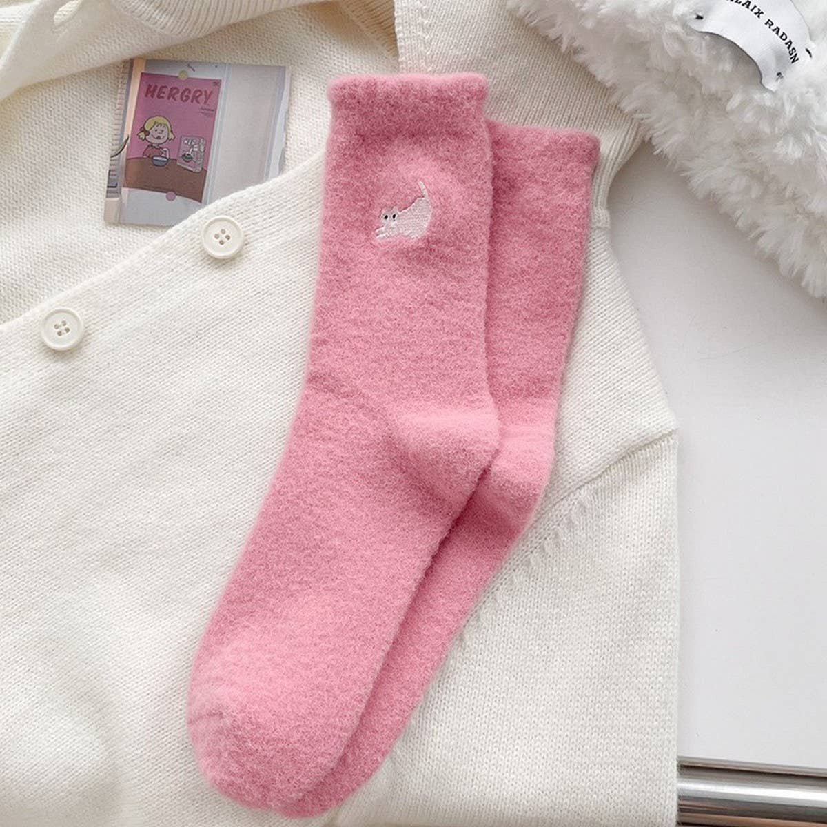Women'S Warm Cute Cat Sleeping Home Socks_Cwms1049