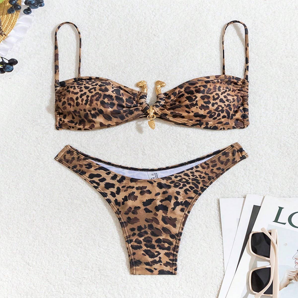 Womens Leopard Bikini Tie-Front Sexy Swimwear