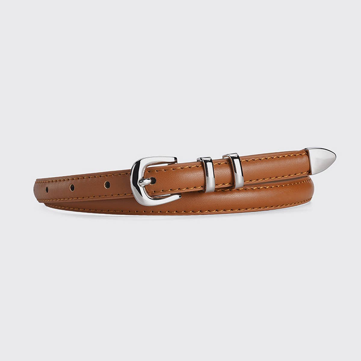 Cwabe0881_Simple And Versatile Silver Buckle Belt