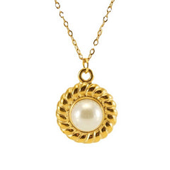 18K GOLD PLATED SUNFLOWER PEARL NECKLACE_CWAJE0694