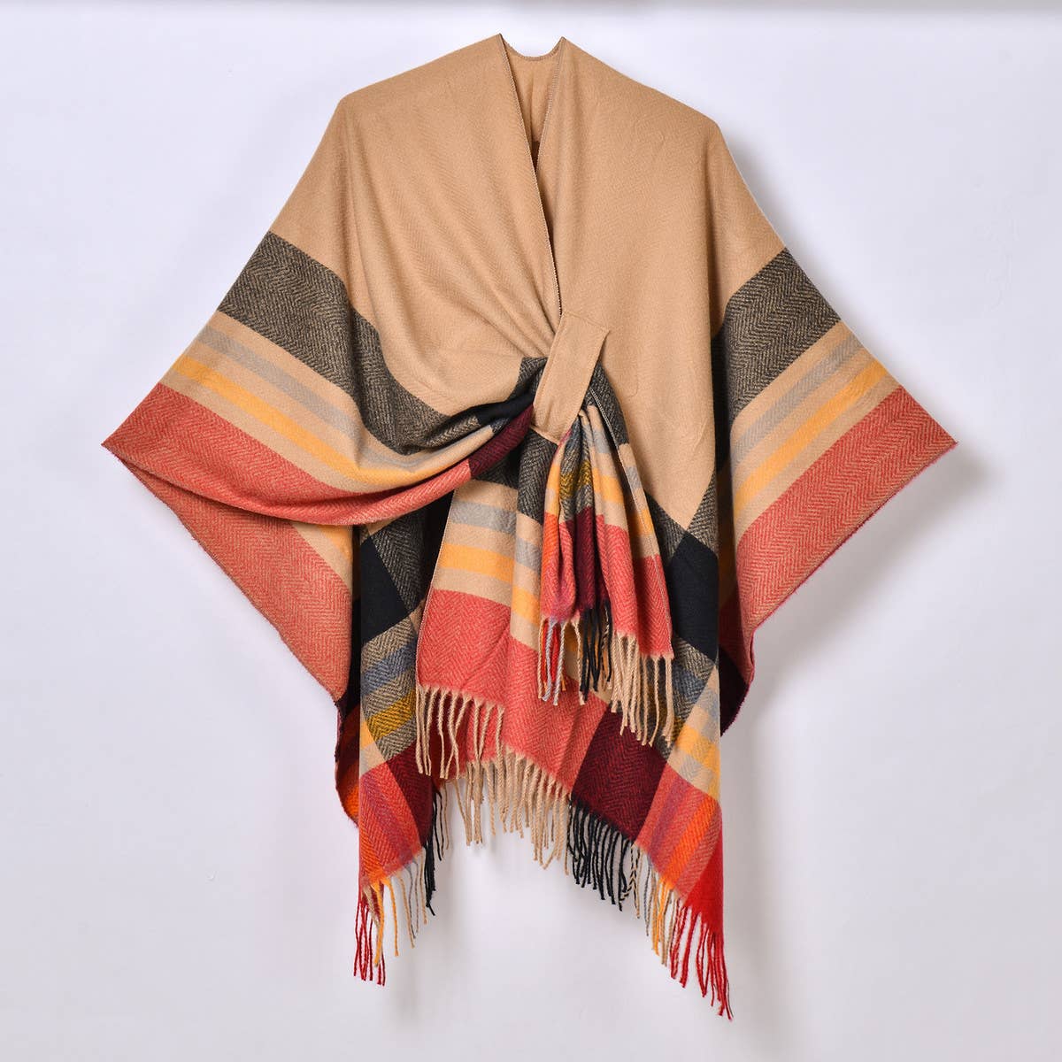COLORFUL TASSEL STRIPED TIE SHAWL_CWASC0943