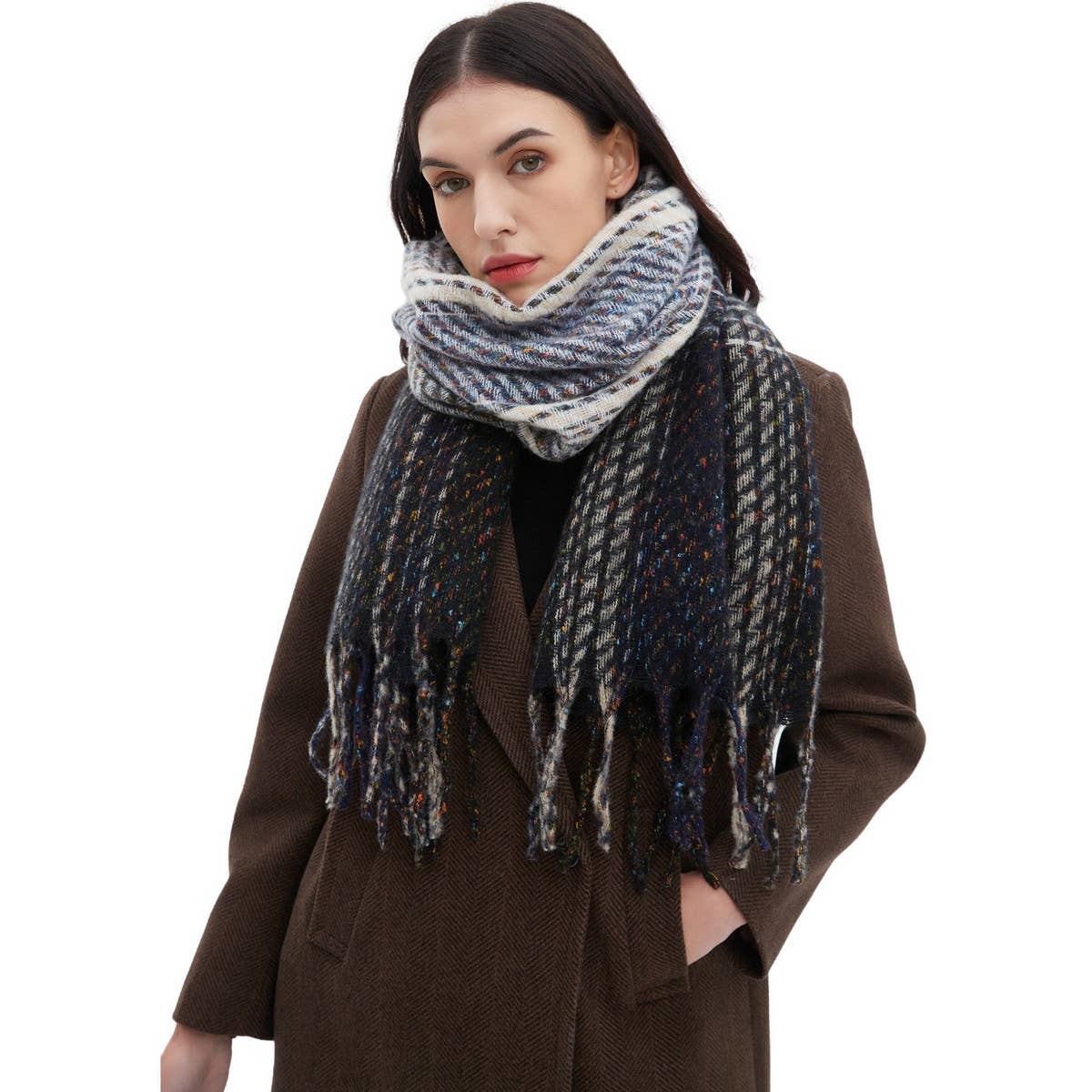 GRADIENT FRINGE SCARF FALL WINTER JACQUARD WRAP_CWASC0874