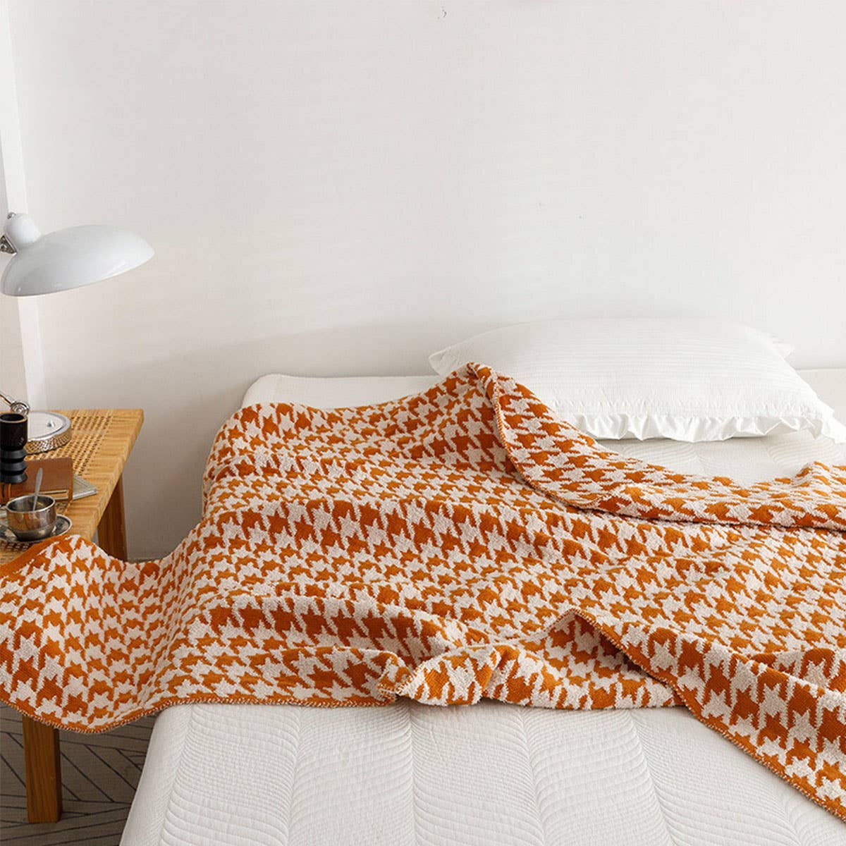 Versatile Houndstooth Knitted Wool Throw Blanket_Cwmm2386