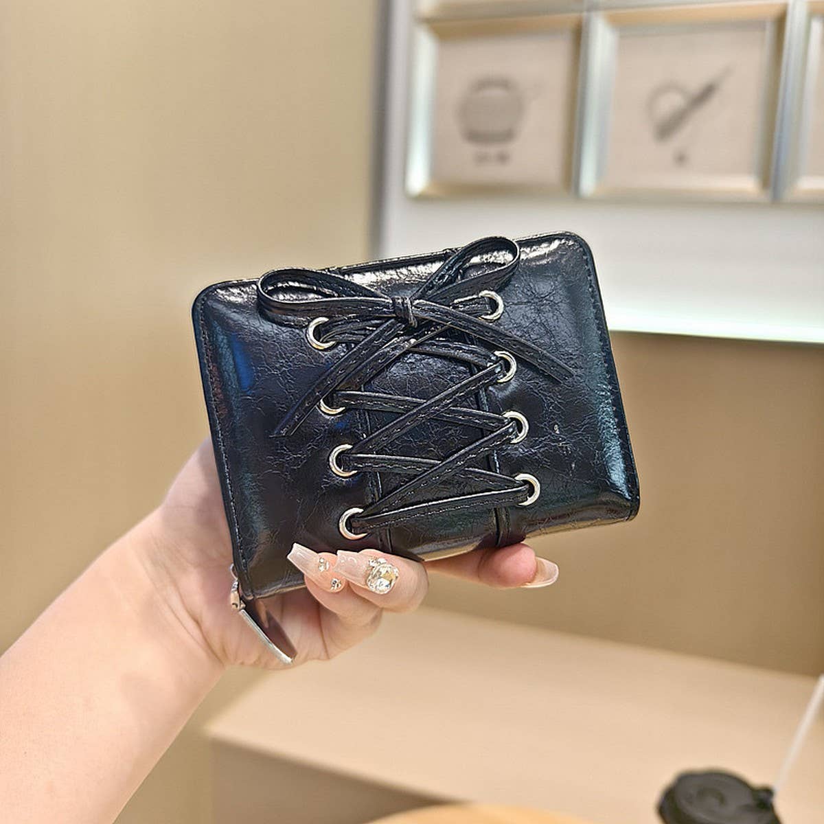 Solid Color Bow Pu Zipper Wallet, Large Capacity_Cwab06247