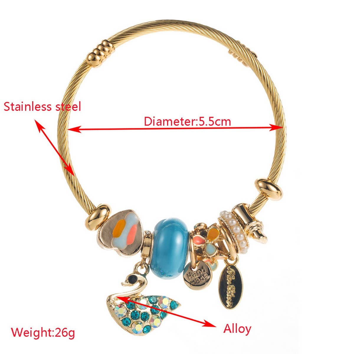 GOLD ALLOY SWAN CHARM ADJUSTABLE BRACELET_CWMM8507