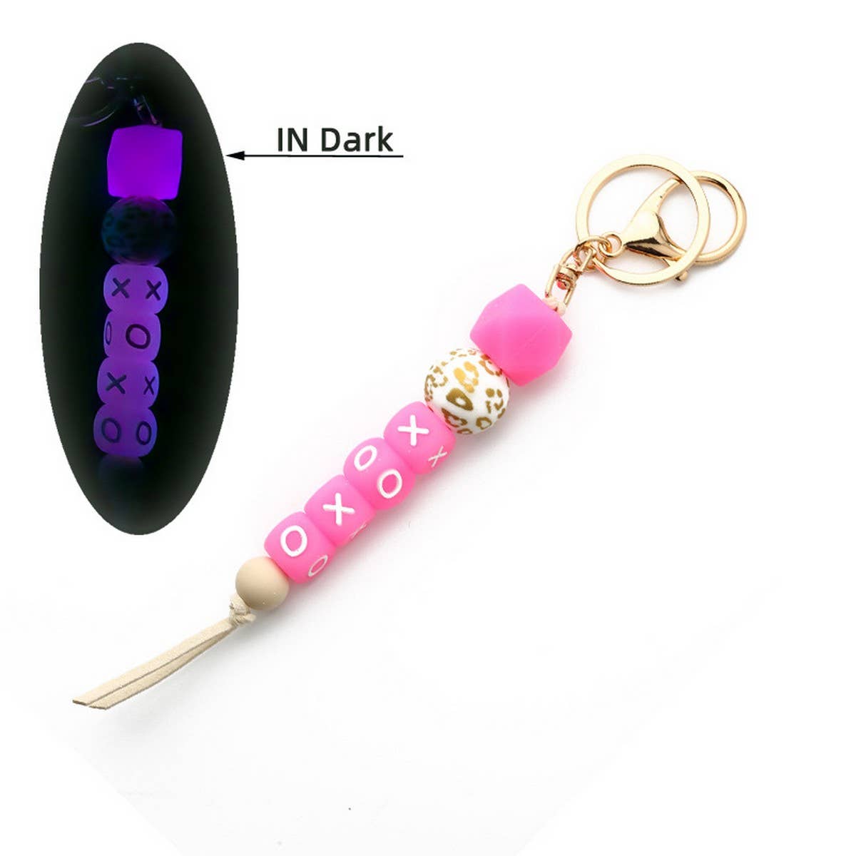 GLOW BEAD BRACELET NEON SILICONE WRISTLET KEYCHAIN_CWAB5095