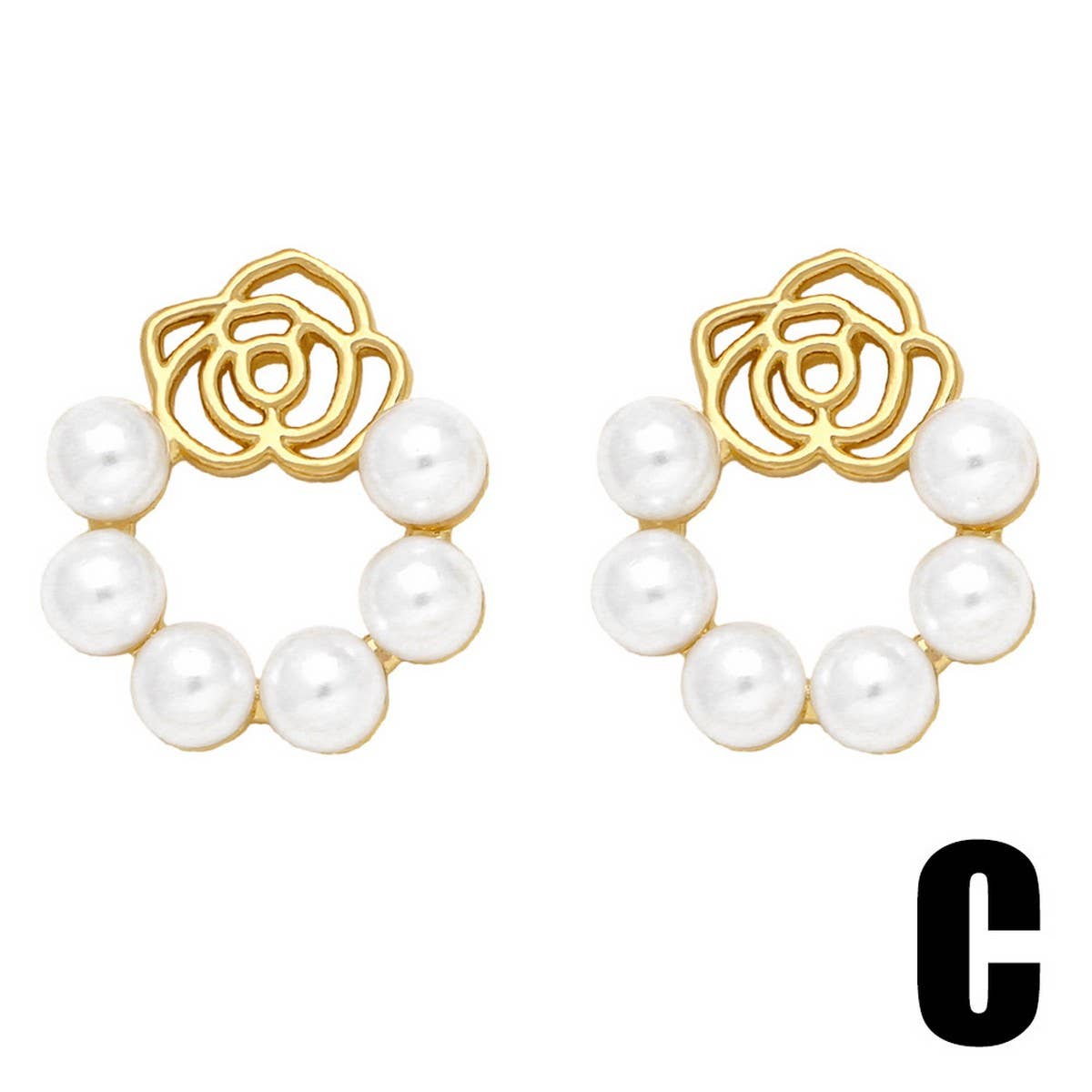 COPPER PLATED 18K GOLD FLOWER PEARL EARRINGS_CWAJE0998