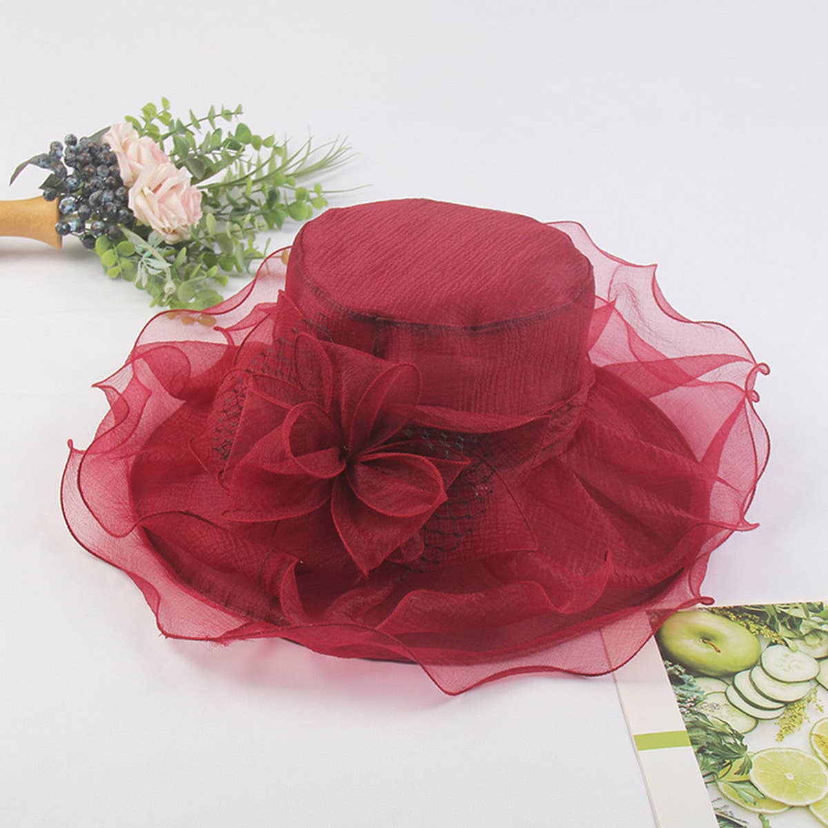 Women New Beach Cover Flower Mesh Hat_Cwah1207