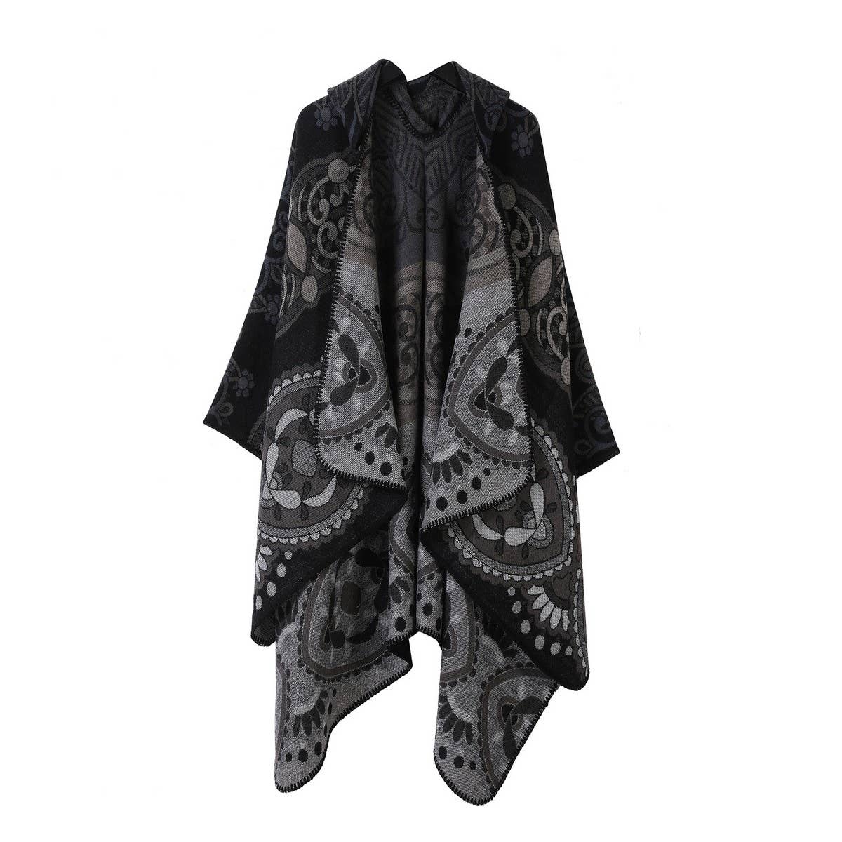 Vintage Hooded Cape Faux Cashmere Shawl Cape_Cwasc2271