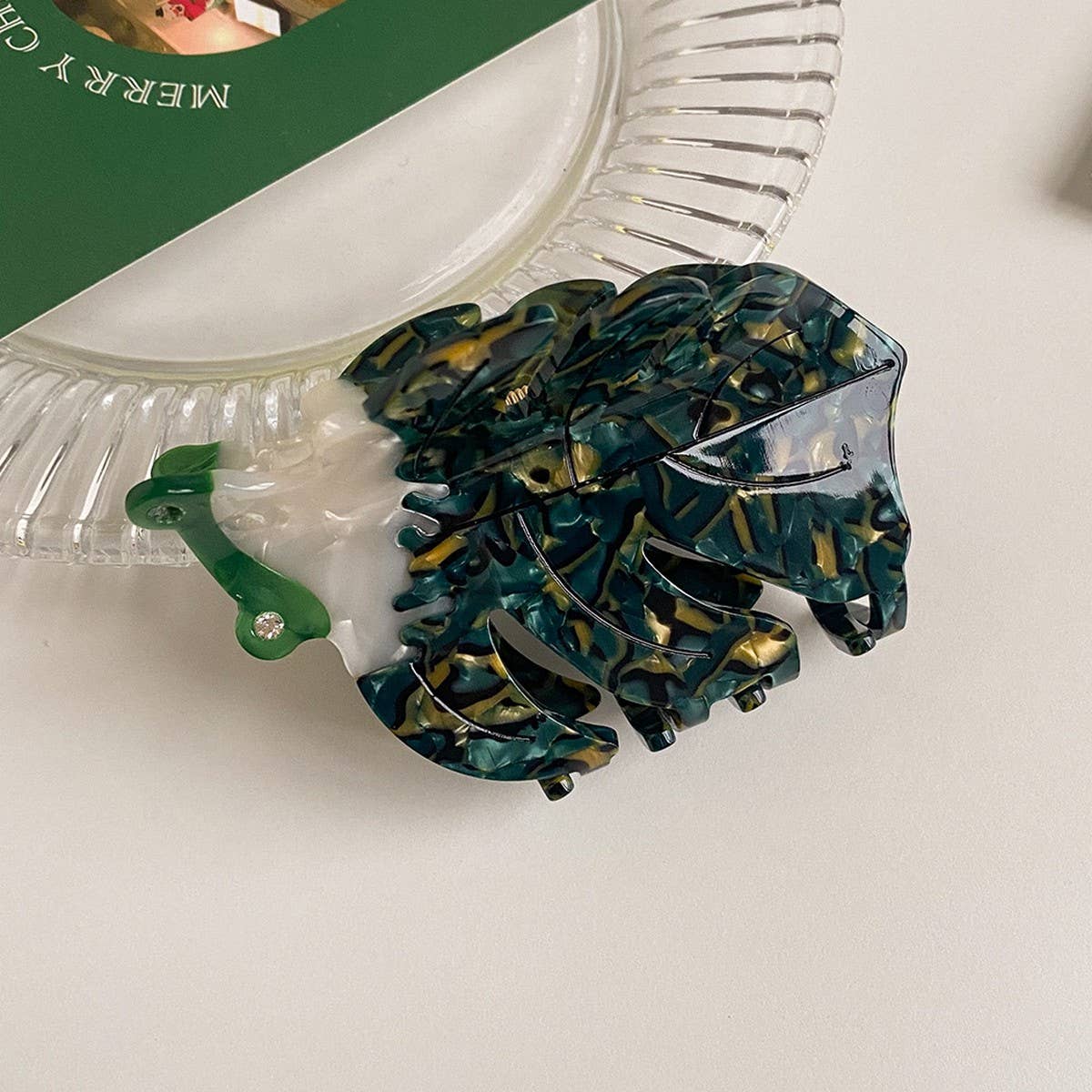 CUTE GREEN FROG GINKGO LEAF HAIR CLIP_CWAHA6013