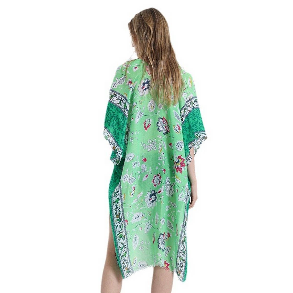 FLORAL BORDER SATIN SCARF ELEGANT BEACH WRAP_CWASC0672