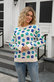 Versatile Flower-Printed Warm Threaded Sweater