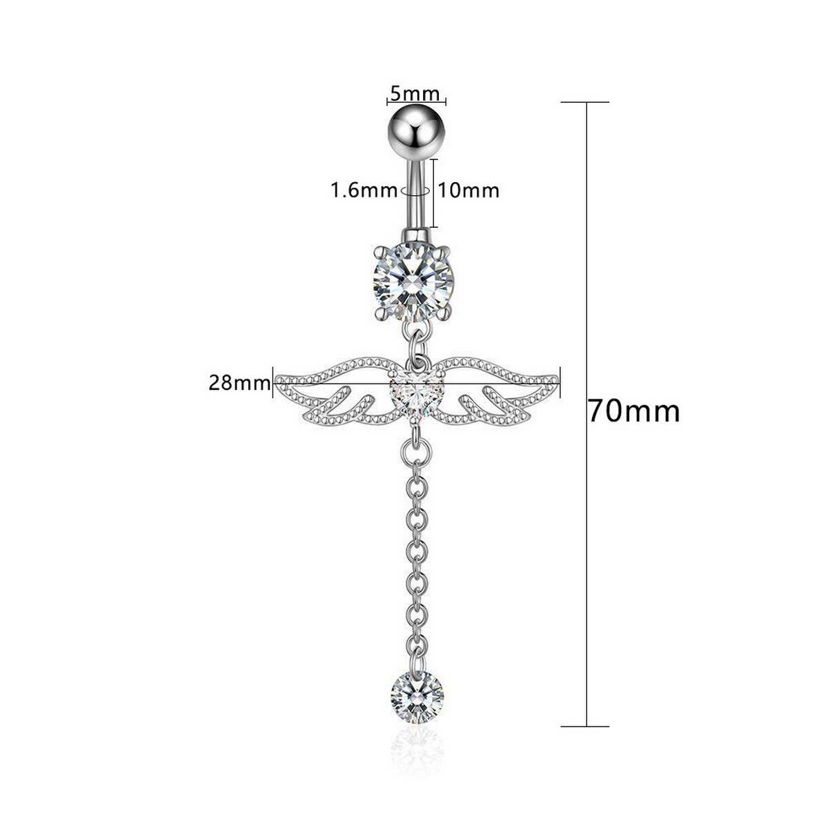 Wing Cz Navel Ring 316L Stainless Steel Piercing_Cwmm9380