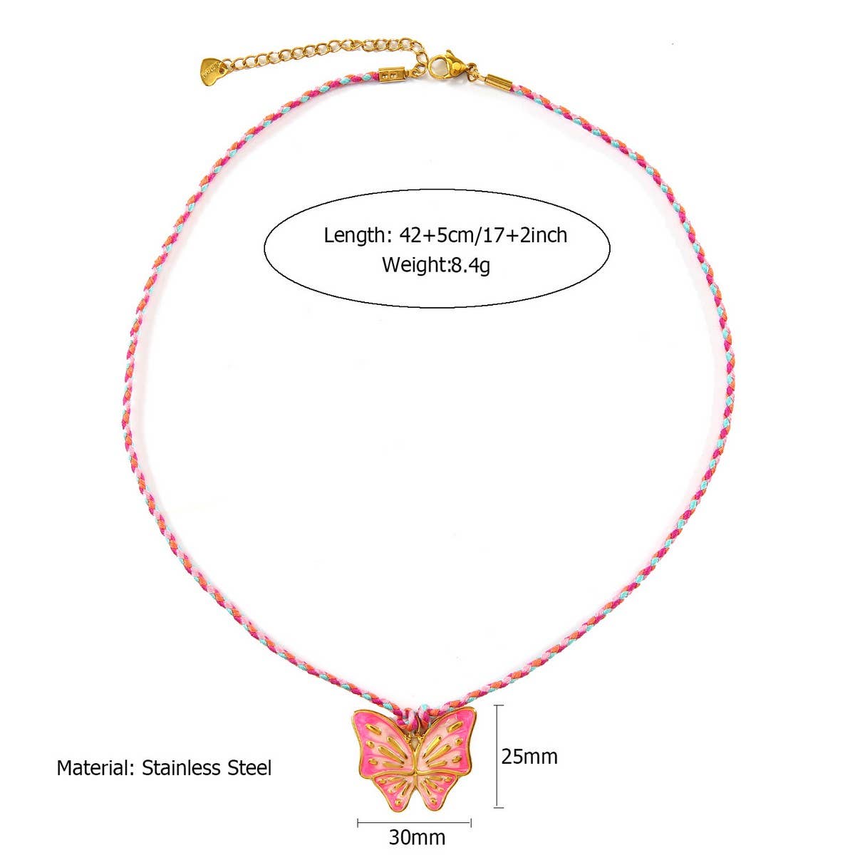 COLORFUL ROPE NECKLACE WITH BUTTERFLY CHARM_CWMM8805