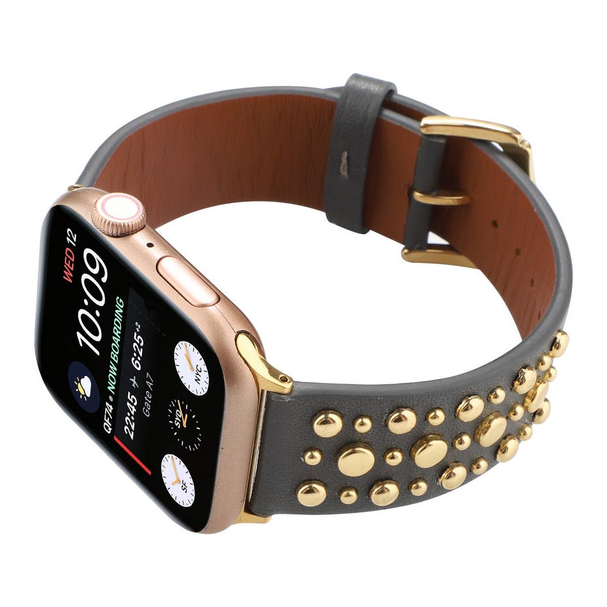 Applewatch9 Iwatch Gold Rivet Genuine Leather Strap_Cwww0084