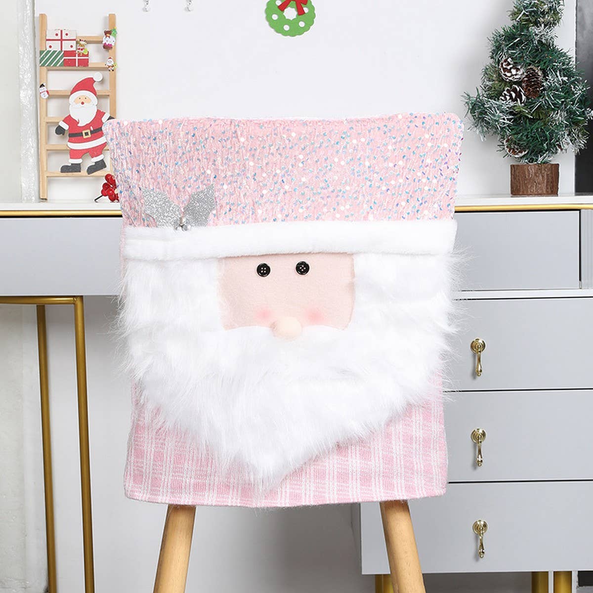 CHRISTMAS CHAIR COVER PINK STOOL COVER DECORATION_CWMM2765