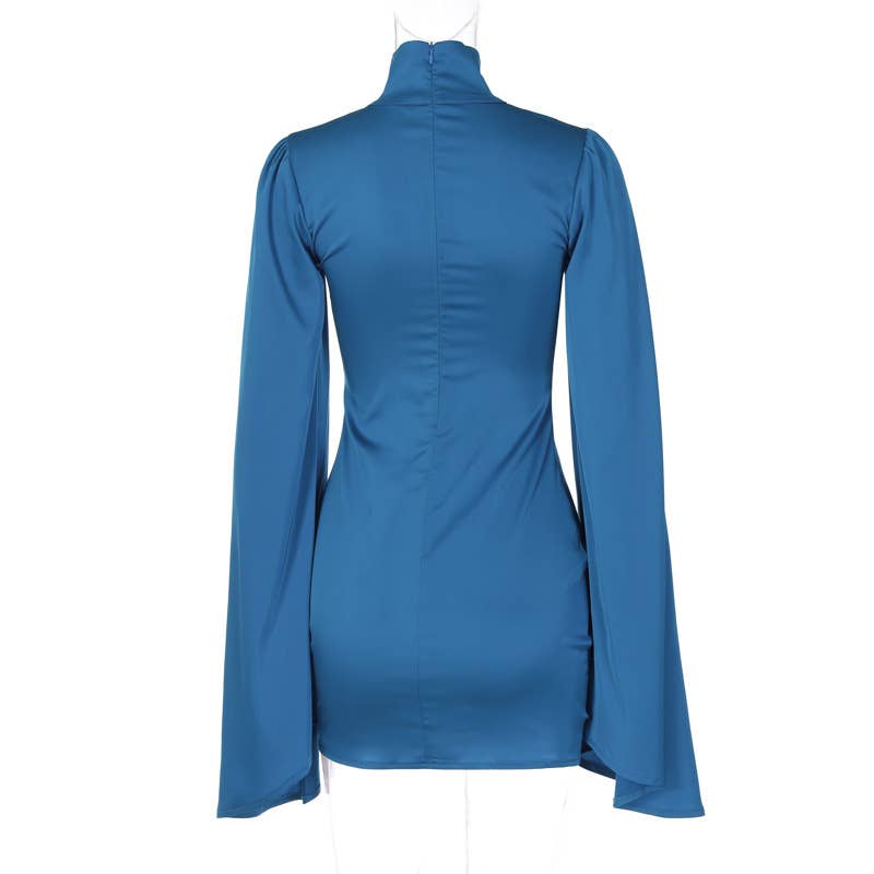 Stylish Turtleneck Solid Color Wrap Hip Dress