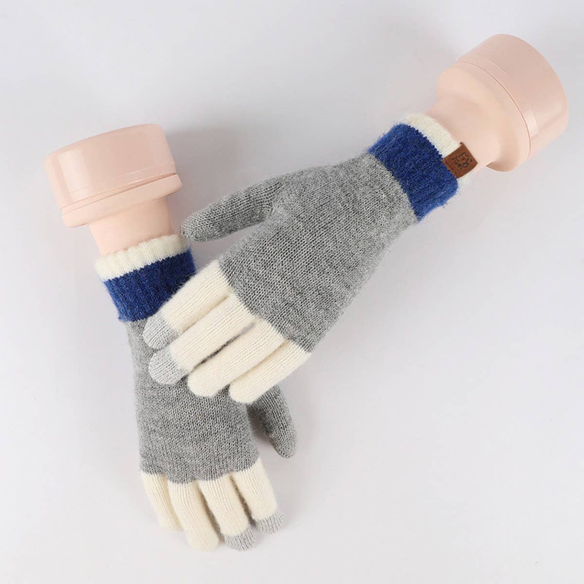 KNITTED FLEECE PLAID TOUCH SCREEN WARM GLOVES_CWAG0371