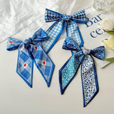 BOW TIED HAIR BLUE SILK SCARF_CWASC0731