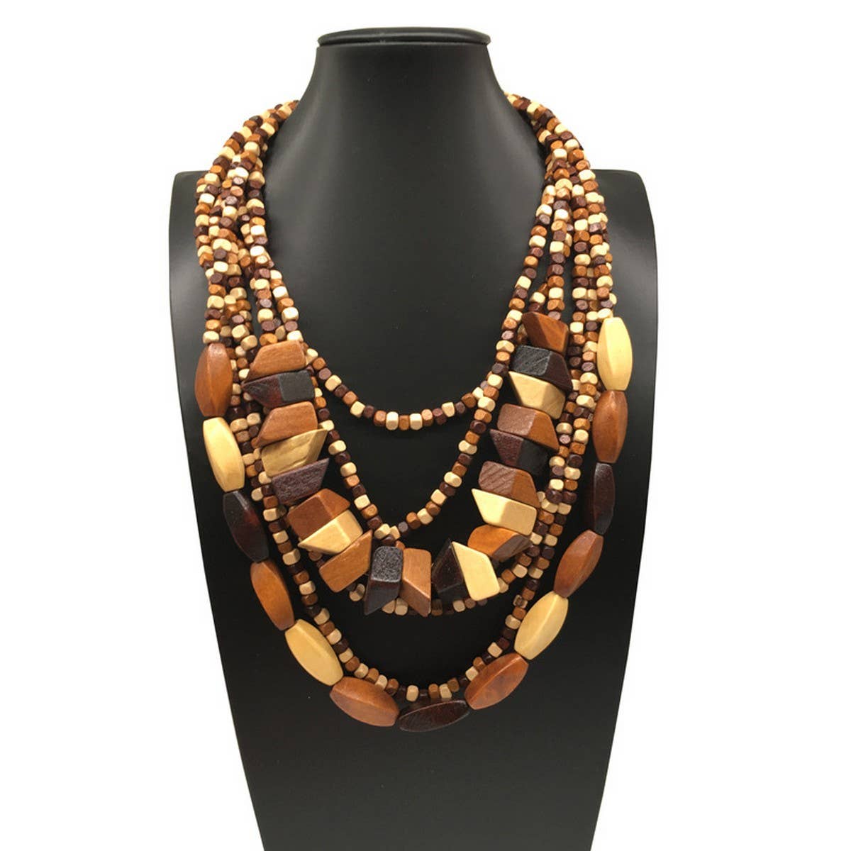 MULTI LAYERED IRREGULAR WOODEN BEADS NECKLACE_CWMM4556