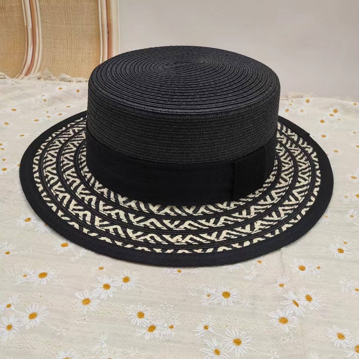 SUMMER RETRO FLAT TOP STRAW HAT FOR WOMEN_CWAH3510
