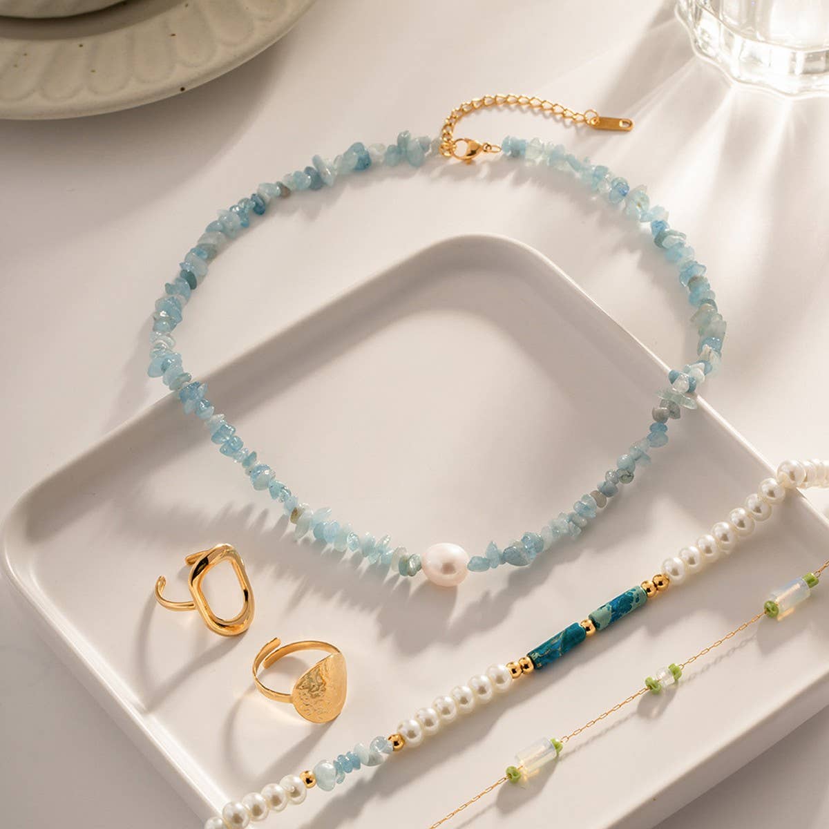 NAVY BLUE MULTIFUNCTIONAL GRAVEL PEARL NECKLACE_CWAJE1365