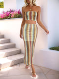 Two-Piece Dopamine Striped Strapless Skirt Set
