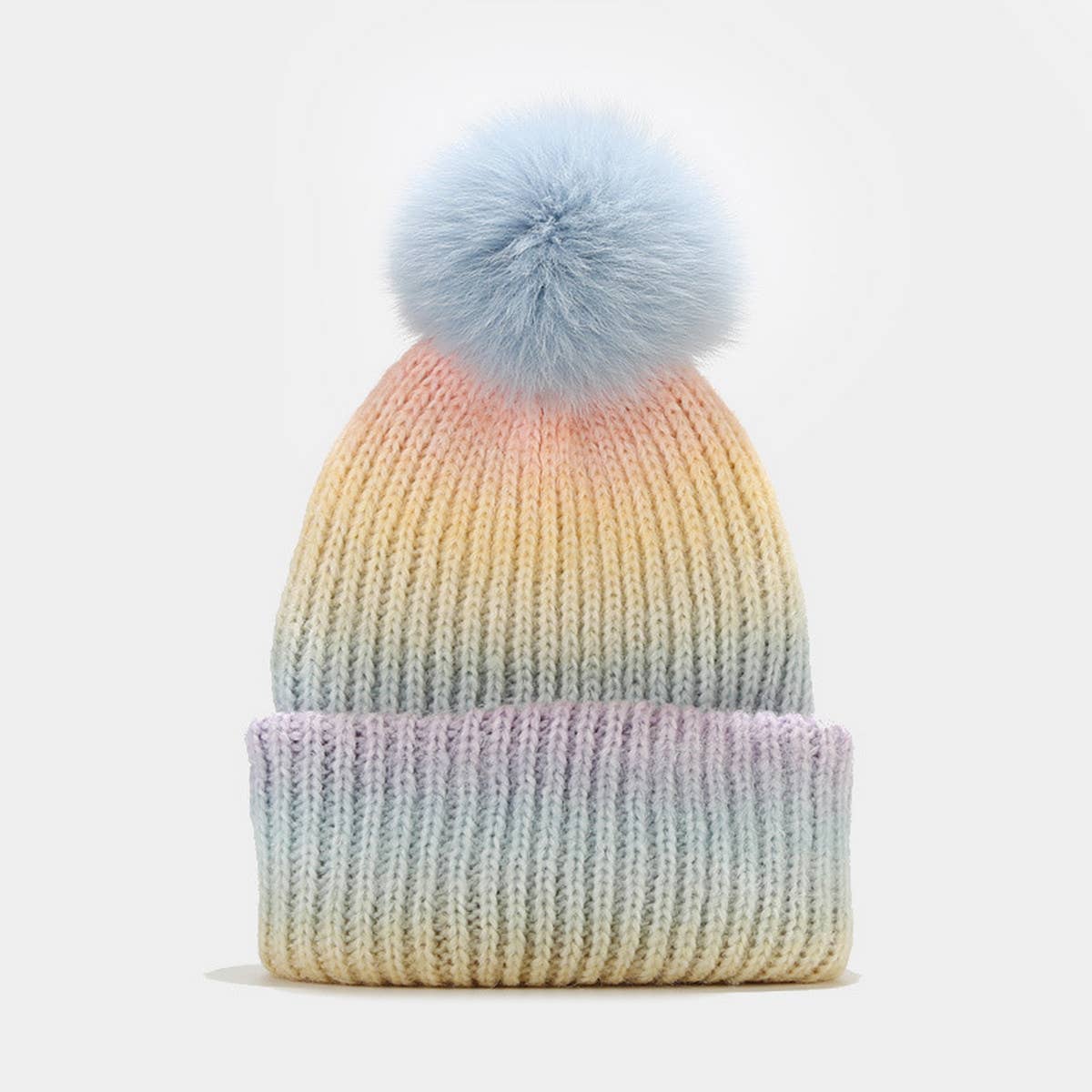 GRADIENT WARM POM POM KNITTED HAT_CWAH1618