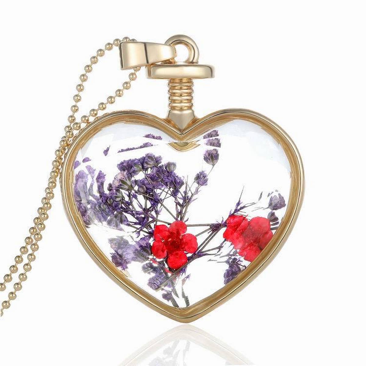 HEART CRYSTAL PLANT DRIED FLOWER NECKLACE_CWAJE2432
